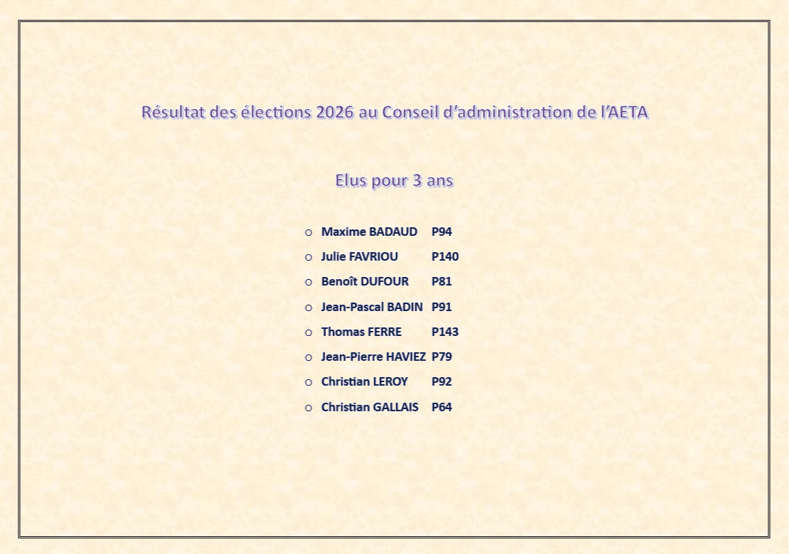 Résultat des élections au Conseil d'Administration 2026 de l'AETA