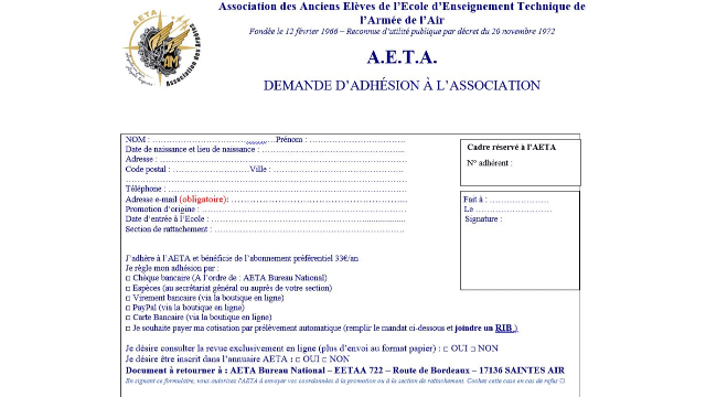 Adhésion AETA