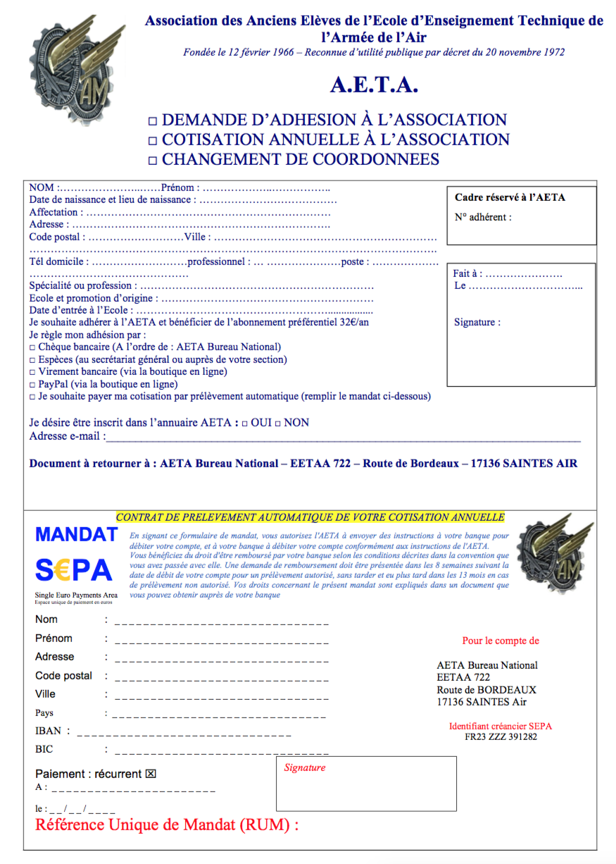 Adhésion à l'AETA 1