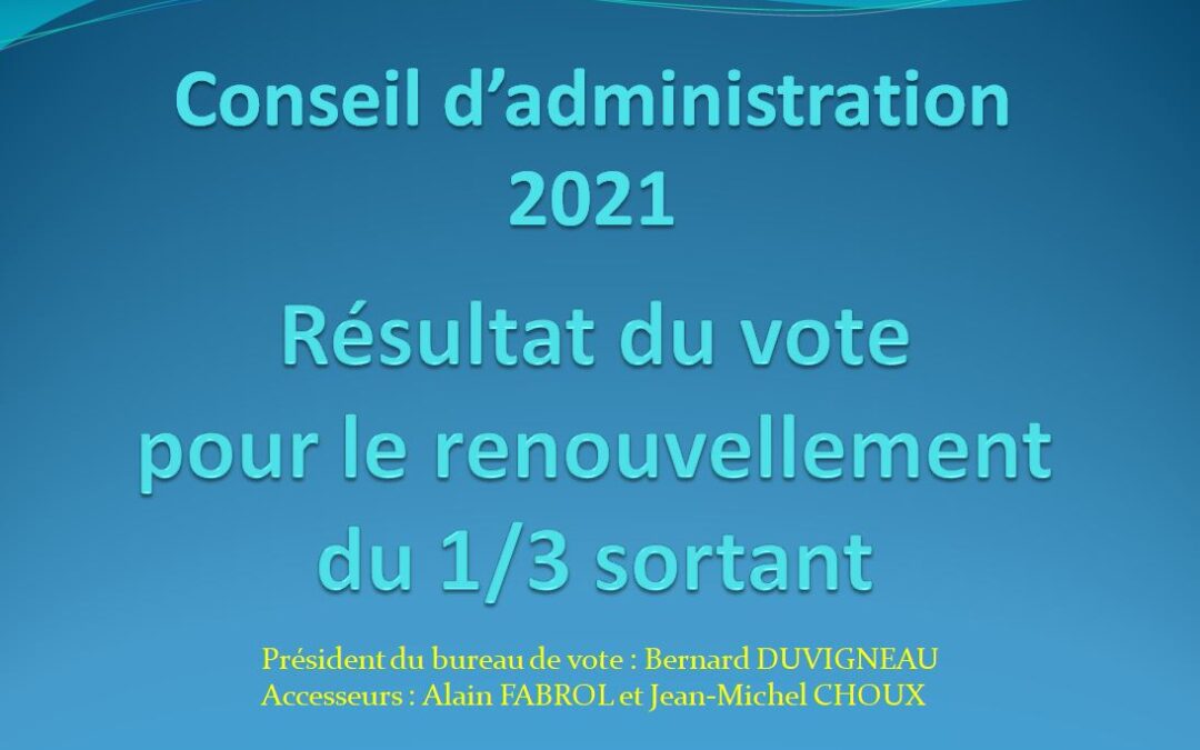 RESULTAT DES ELECTIONS DU 1/3 SORTANT DES MEMBRES DU C.A.